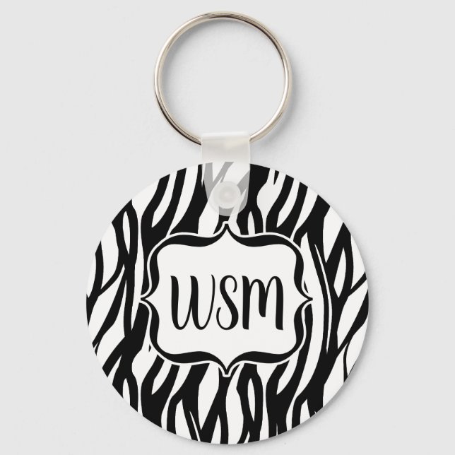 Funky Black/White Zebra Monogram Keychain (Front)