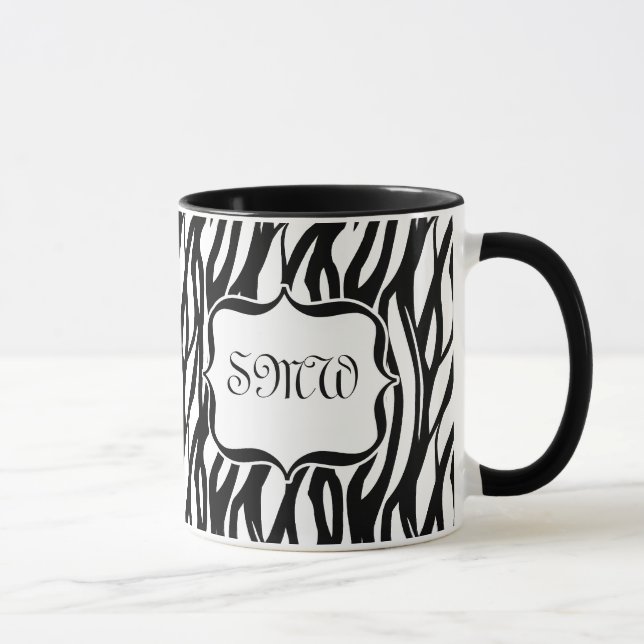 Funky Black/White Zebra Monogram Mug (Right)