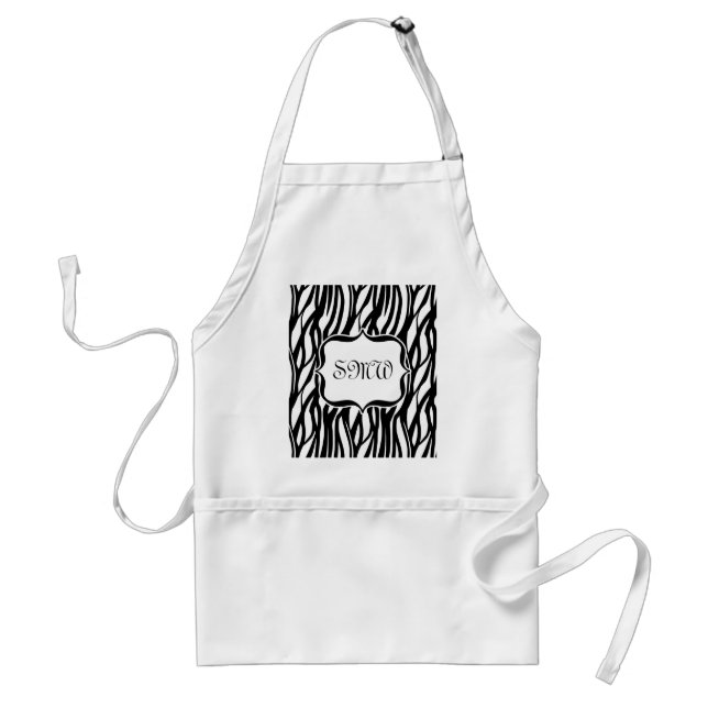 Funky Black/White Zebra Monogram Standard Apron (Front)
