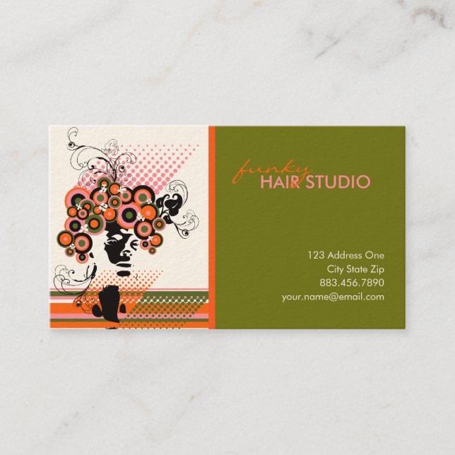 Funky Bloom Hair Floral Mod Circles Retro Abstract Business Card (Front)