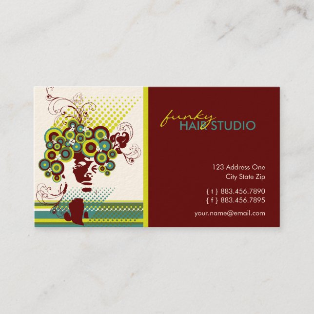 Funky Bloom Hair Floral Mod Circles Retro Abstract Business Card (Front)