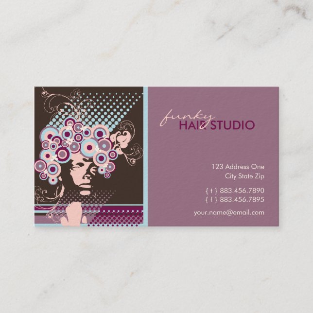 Funky Bloom Hair Floral Mod Circles Retro Abstract Business Card (Front)