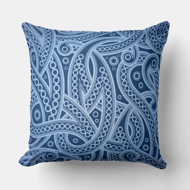 Funky Blue Abstract Paisley Pattern Throw Pillow (Front)