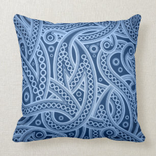 Funky Blue Abstract Paisley Pattern Throw Pillow