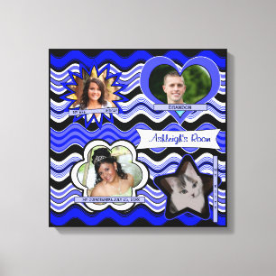 Funky Blue, Black, White Photo Wall Hanging 16"sq. Canvas Print
