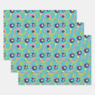 Funky Blue Circles Wrapping Paper Set