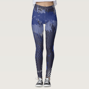 Funky Blue Grunge Mix Pattern Leggings