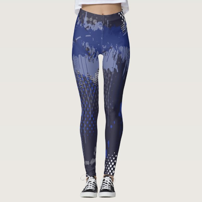 Funky Blue Grunge Mix Pattern Leggings (Front)