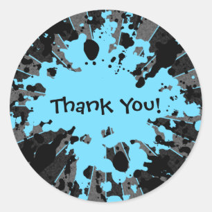 Funky blue paint splatter paintball thank you classic round sticker