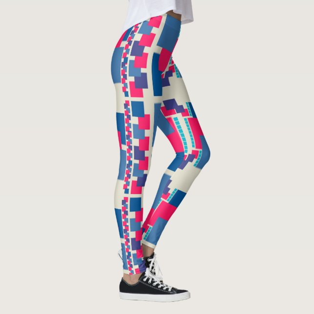 Funky Blue+Pink Carré Motif Leggings (Droite)