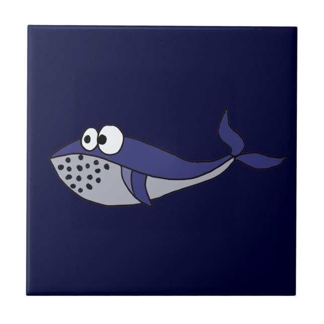 Funky Blue Whale Cartoon Design Tile (Front)