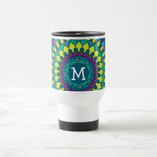 Funky Bohemian Flower Petals with Monogram Travel Mug
