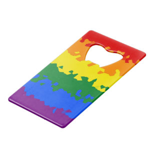 Funky Boho Abstract Gay Rainbow Mosaic Pride Flag Credit Card Bottle Opener