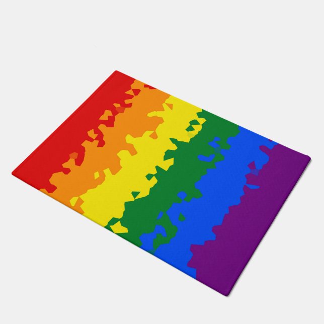 Funky Boho Abstract Gay Rainbow Mosaic Pride Flag Doormat (Angled)