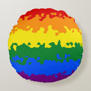 Funky Boho Abstract Gay Rainbow Mosaic Pride Flag Round Pillow