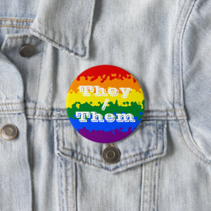 Funky Boho Customizable Pronoun Gay Pride Flag 3 Inch Round Button