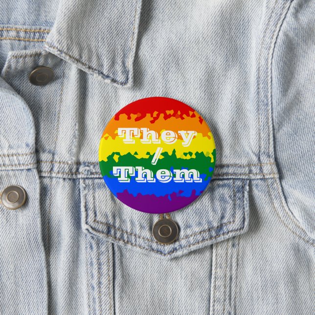 Funky Boho Customizable Pronoun Gay Pride Flag 3 Inch Round Button (In Situ)