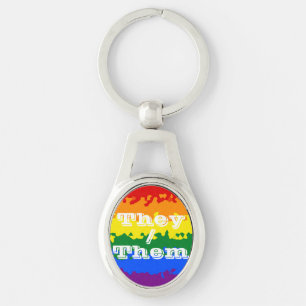 Funky Boho Customizable Pronoun Gay Pride Flag Keychain