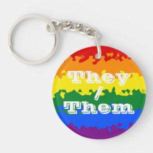 Funky Boho Customizable Pronoun Gay Pride Flag Keychain