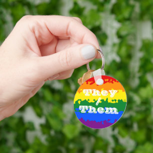 Funky Boho Customizable Pronoun Gay Pride Flag Keychain