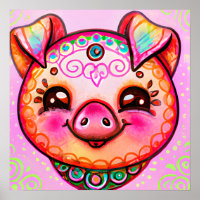 Funky Boho Pig Farm Animal Portrait Art