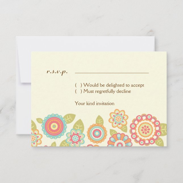 Funky Boho Retro Flowers Wedding Invitation (Front)