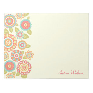 Funky Boho Retro Flowers Wedding Notepad
