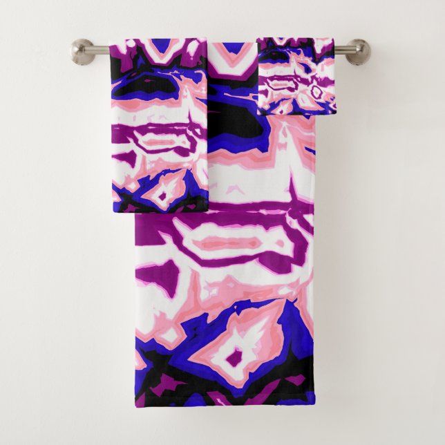 Funky Boho Retro Marbled Stripes Genderfluid Pride Bath Towel Set (Insitu)