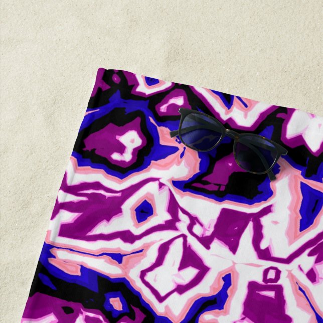Funky Boho Retro Marbled Stripes Genderfluid Pride Beach Towel (In Situ)