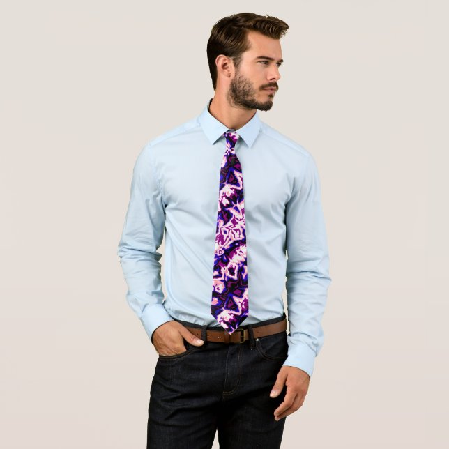 Funky Boho Retro Marbled Stripes Genderfluid Pride Tie (In Situ)