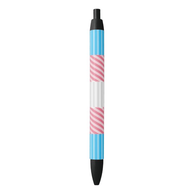 Funky Boho Stripe Abstract Transgender Pride Flag Black Ink Pen (Front Vertical)