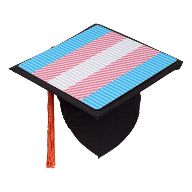 Funky Boho Stripe Abstract Transgender Pride Flag Graduation Cap Topper (Angled)