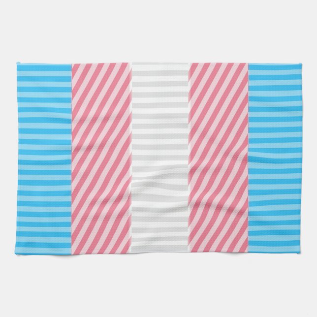 Funky Boho Stripe Abstract Transgender Pride Flag Kitchen Towel (Horizontal)