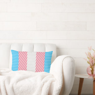 Funky Boho Stripe Abstract Transgender Pride Flag Lumbar Pillow