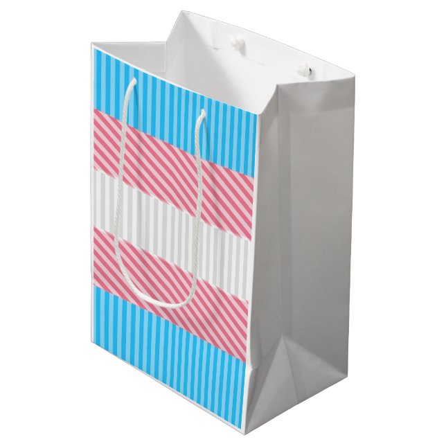 Funky Boho Stripe Abstract Transgender Pride Flag Medium Gift Bag (Front Angled)