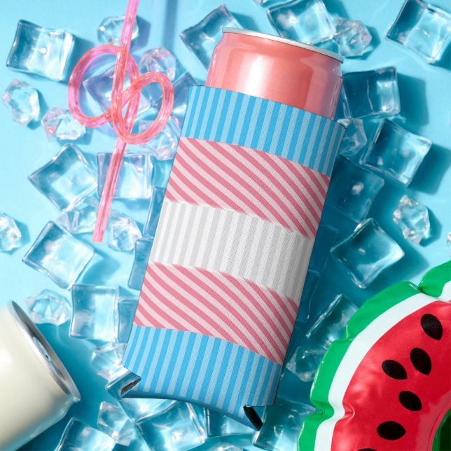 Funky Boho Stripe Abstract Transgender Pride Flag Seltzer Can Cooler (In Situ Summer)
