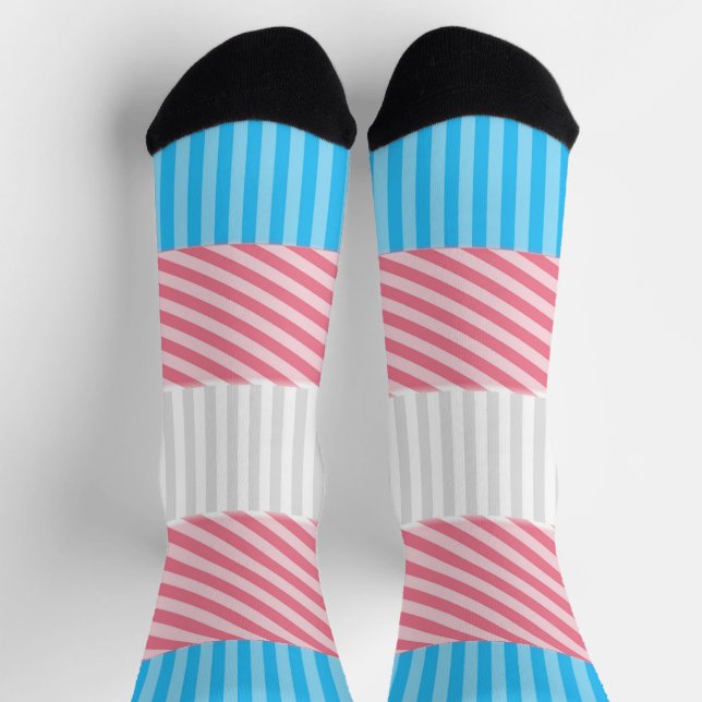 Funky Boho Stripe Abstract Transgender Pride Flag Socks (Top)
