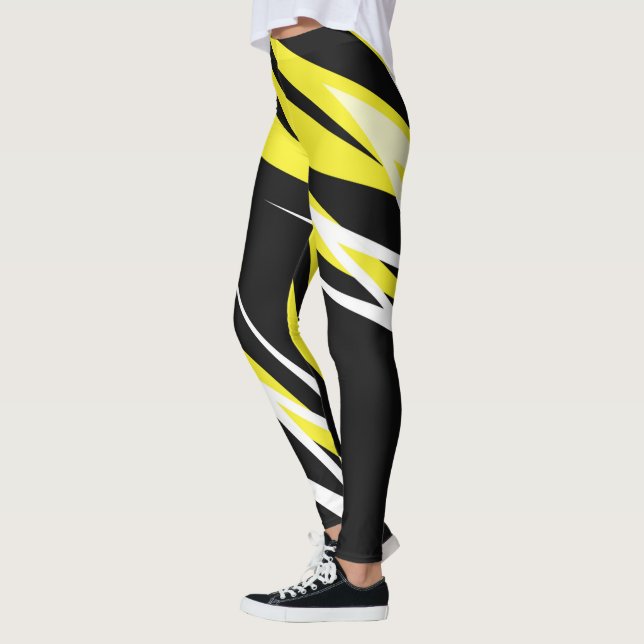 Funky Bold Abstract Art Black Yellow White Leggings (Left)