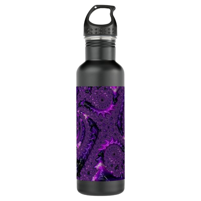 Funky Bold Boho Purple Digital Abstract Fractal 710 Ml Water Bottle (Front)