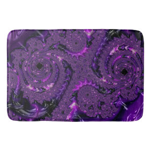 Funky Bold Boho Purple Digital Abstract Fractal Bath Mat