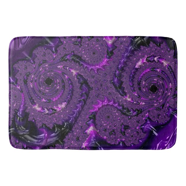 Funky Bold Boho Purple Digital Abstract Fractal Bath Mat (Front)