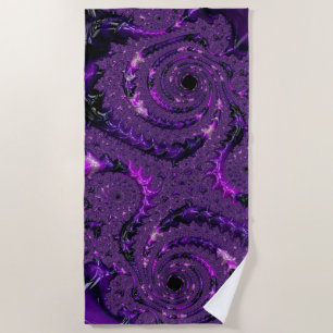 Funky Bold Boho Purple Digital Abstract Fractal Beach Towel
