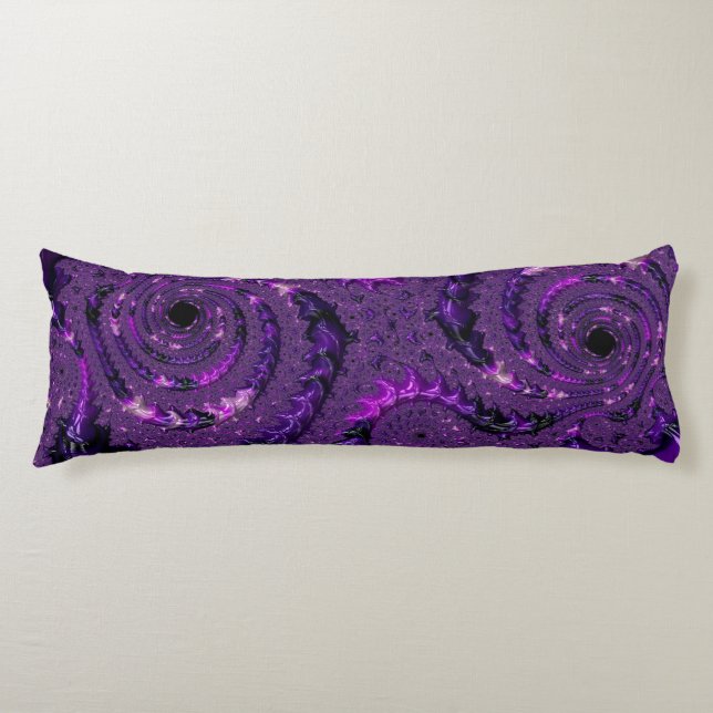 Funky Bold Boho Purple Digital Abstract Fractal Body Pillow (Front)