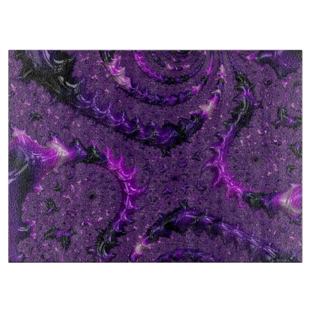Funky Bold Boho Purple Digital Abstract Fractal Cutting Board (Front)