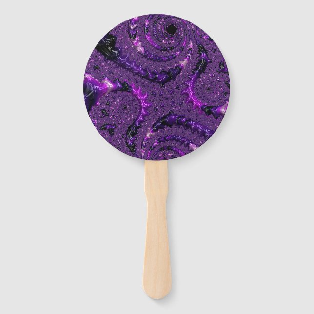 Funky Bold Boho Purple Digital Abstract Fractal Hand Fan (Front)