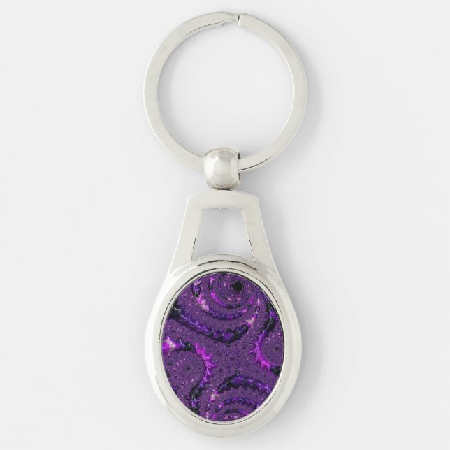 Funky Bold Boho Purple Digital Abstract Fractal Keychain (Front)
