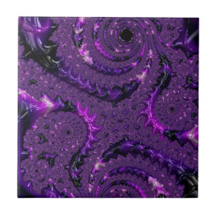 Funky Bold Boho Purple Digital Abstract Fractal Tile