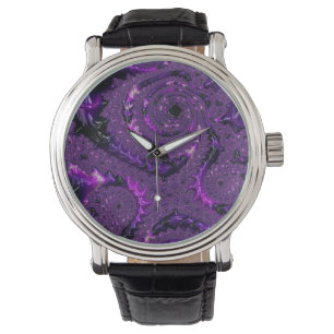 Funky Bold Boho Purple Digital Abstract Fractal Watch