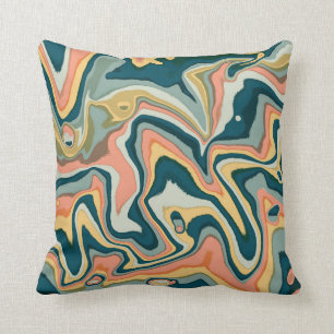 Funky Bold Colourful Artsy Marble Swirl Ebru Throw Pillow