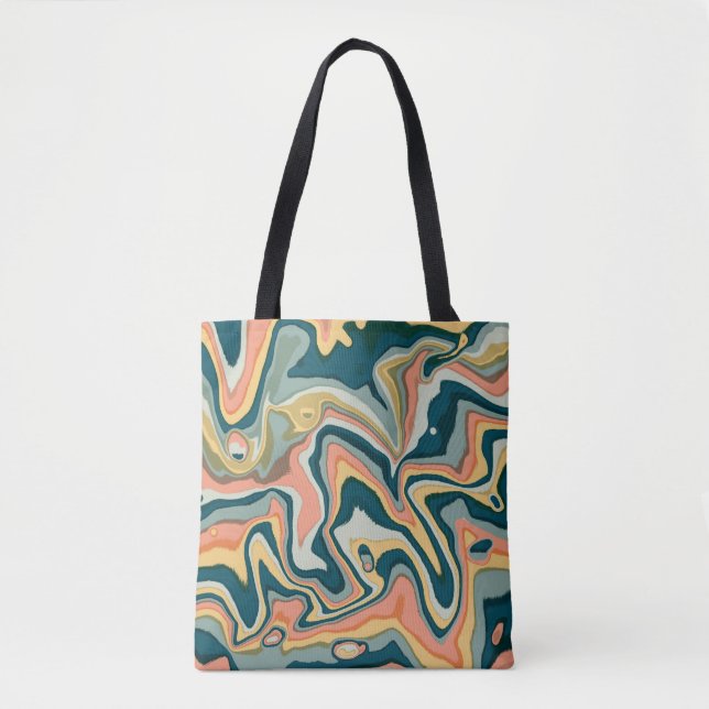Funky Bold Colourful Artsy Marble Swirl Ebru Tote Bag (Front)